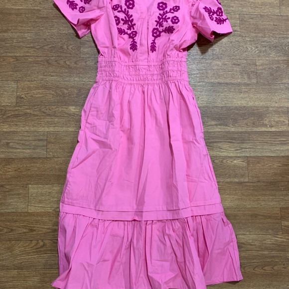 French Connection Pink Ruffled Smocked Midi Dress NWT - Picture 2 of 3